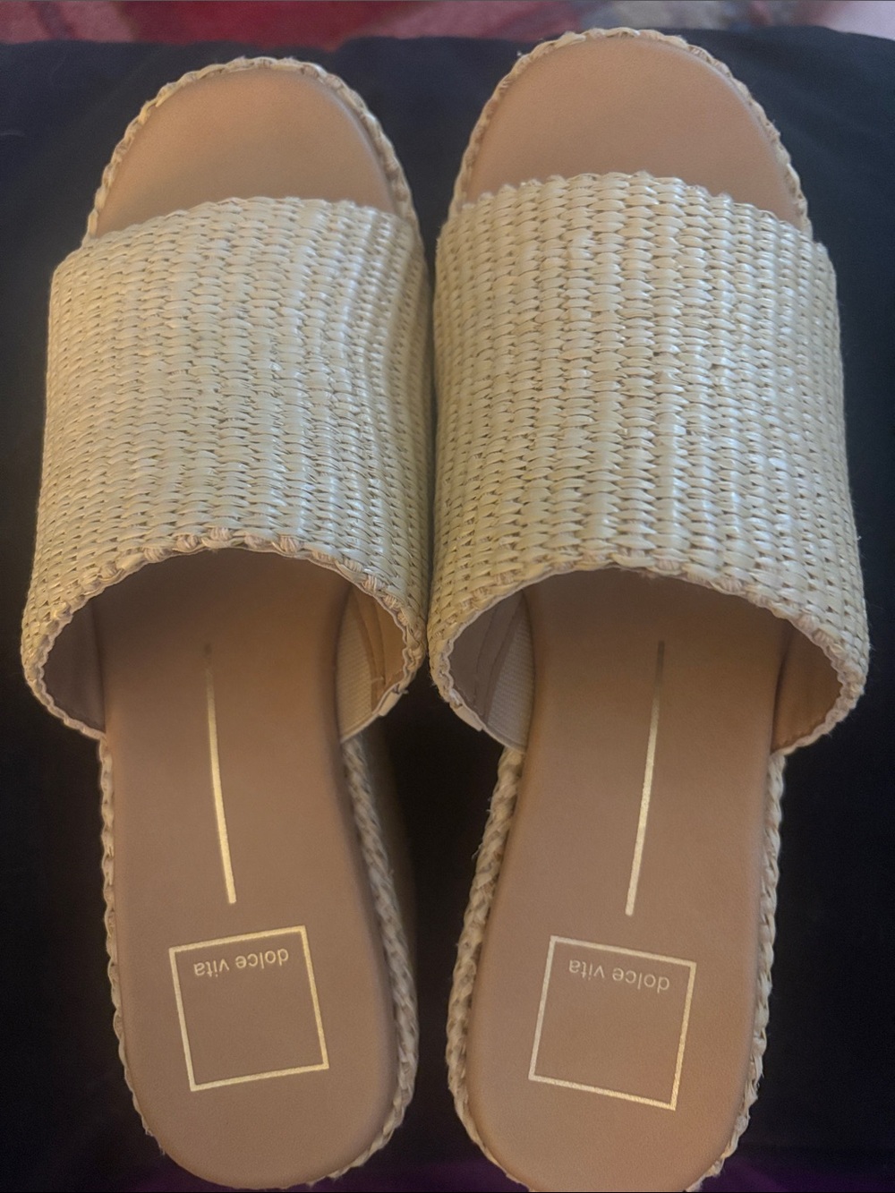 Dolce Vita Natural Woven Raffia Slide Mules - Picture 4 of 8